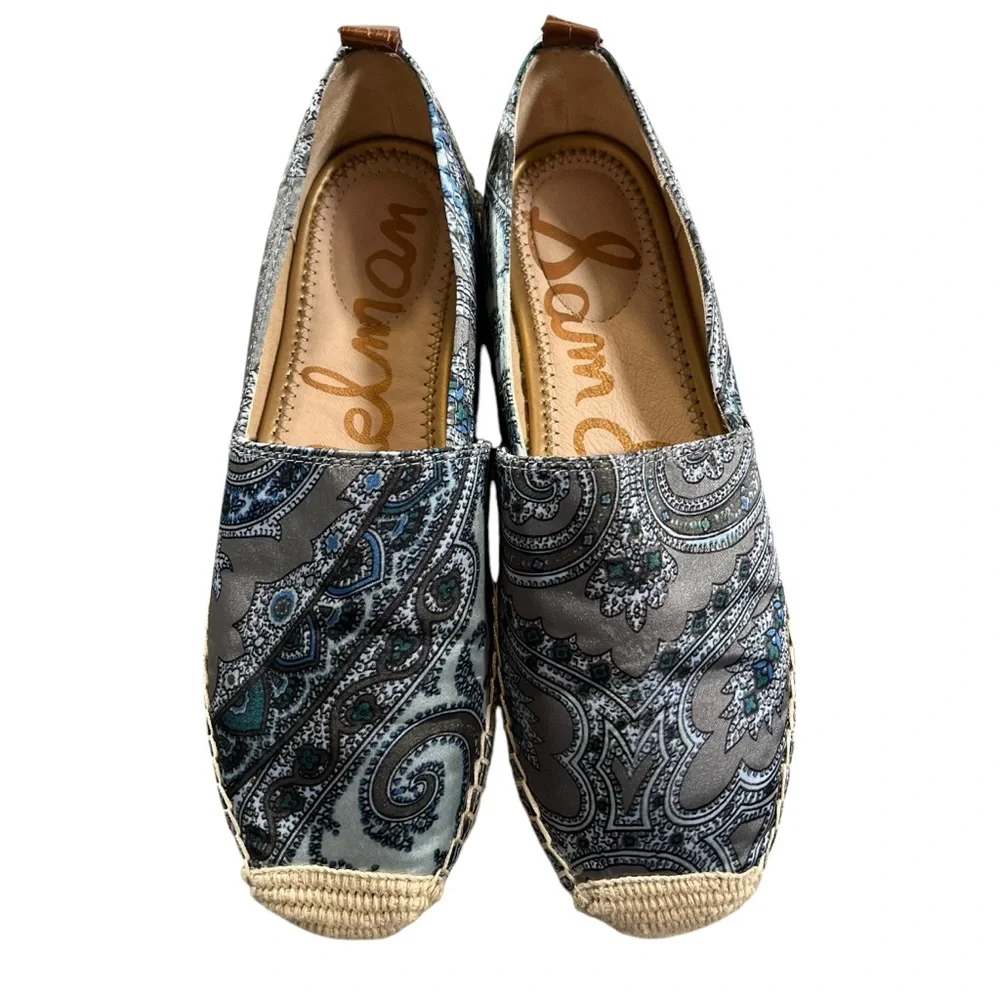 Sam Edelman Khloe Blue Paisley Print Round Toe Espadrille Slip On Shoes Sz 7.5M‎